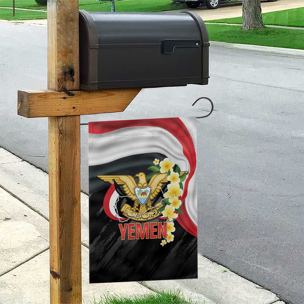 Yemen Unification Day Garden Flag Coat Of Arms With Frangipani