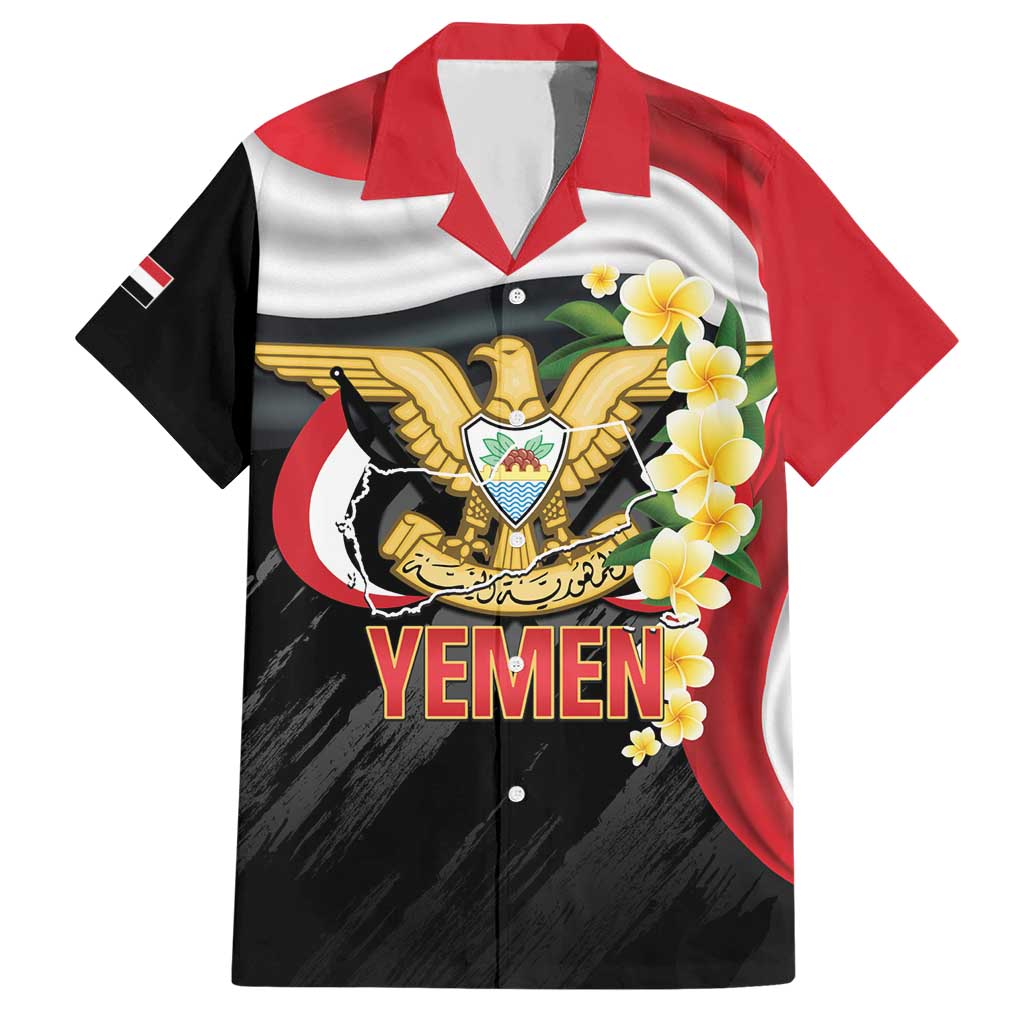 Yemen Unification Day Hawaiian Shirt Coat Of Arms With Frangipani