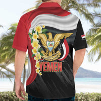 Yemen Unification Day Hawaiian Shirt Coat Of Arms With Frangipani