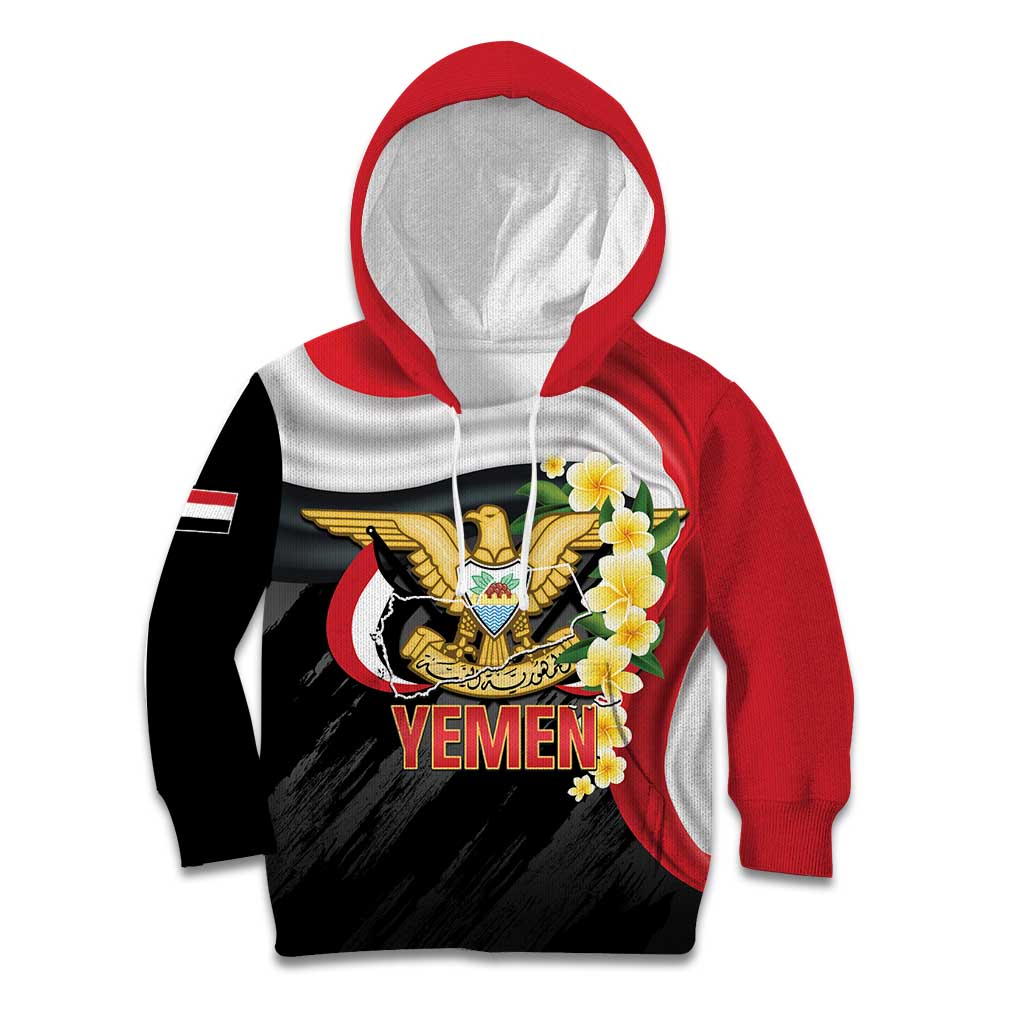 Yemen Unification Day Kid Hoodie Coat Of Arms With Frangipani