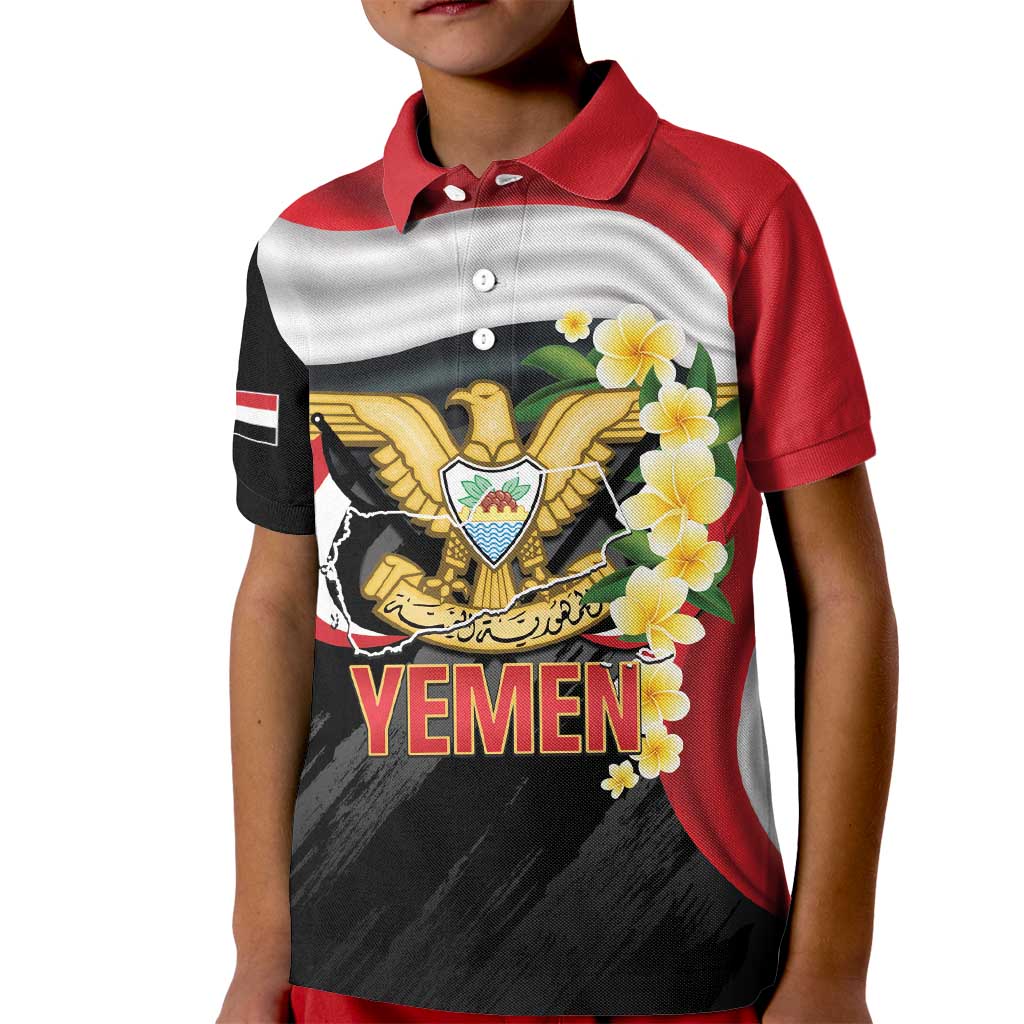 Yemen Unification Day Kid Polo Shirt Coat Of Arms With Frangipani