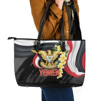 Yemen Unification Day Leather Tote Bag Coat Of Arms With Frangipani