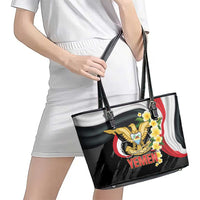 Yemen Unification Day Leather Tote Bag Coat Of Arms With Frangipani