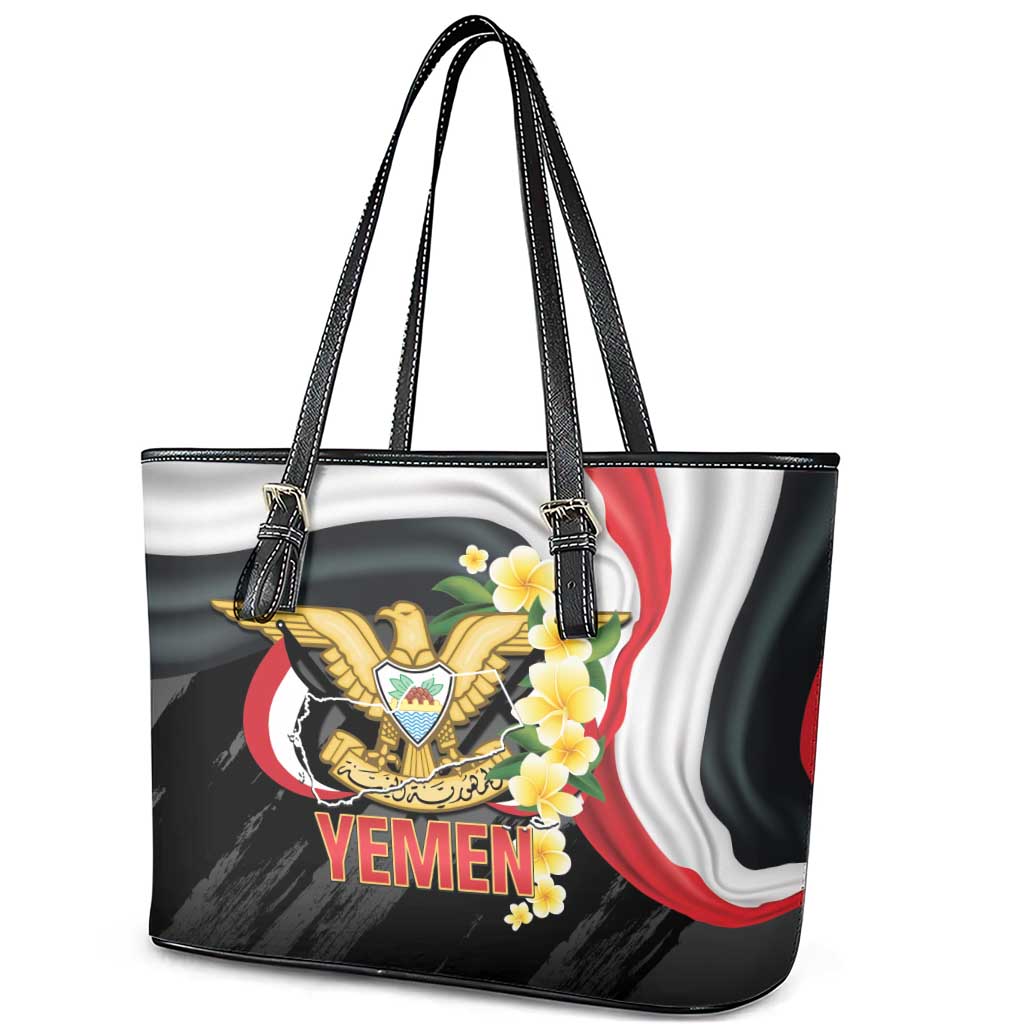 Yemen Unification Day Leather Tote Bag Coat Of Arms With Frangipani
