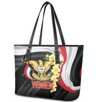 Yemen Unification Day Leather Tote Bag Coat Of Arms With Frangipani