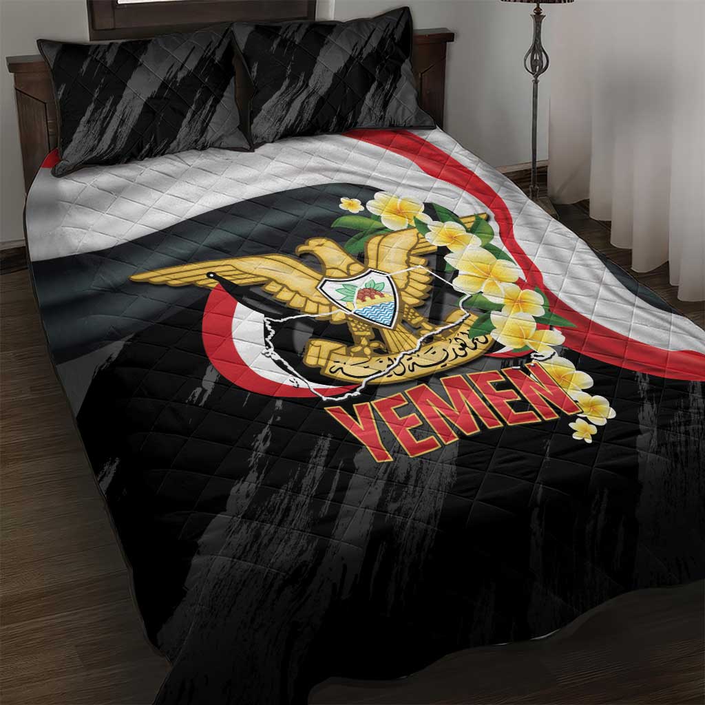 Yemen Unification Day Quilt Bed Set Coat Of Arms With Frangipani