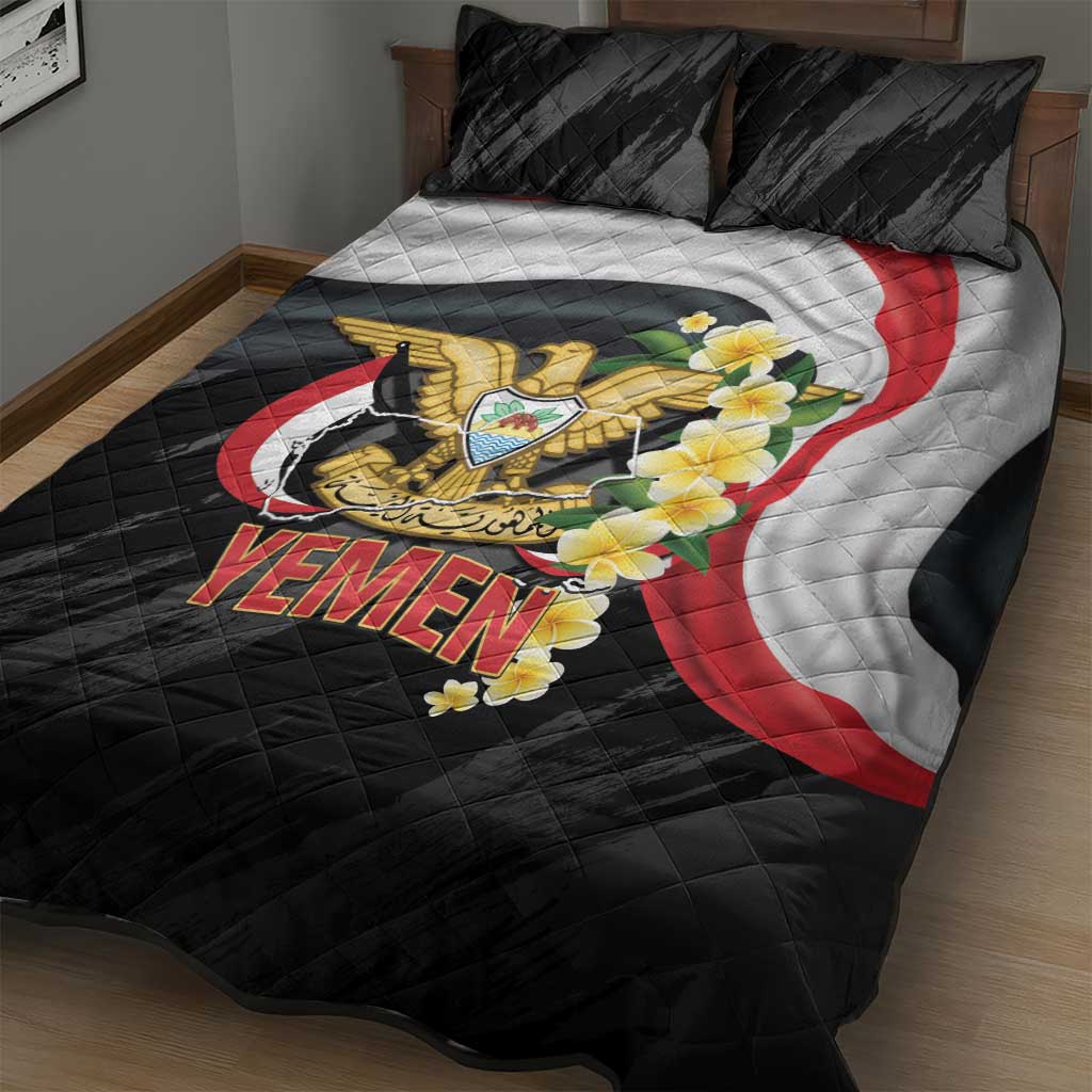 Yemen Unification Day Quilt Bed Set Coat Of Arms With Frangipani
