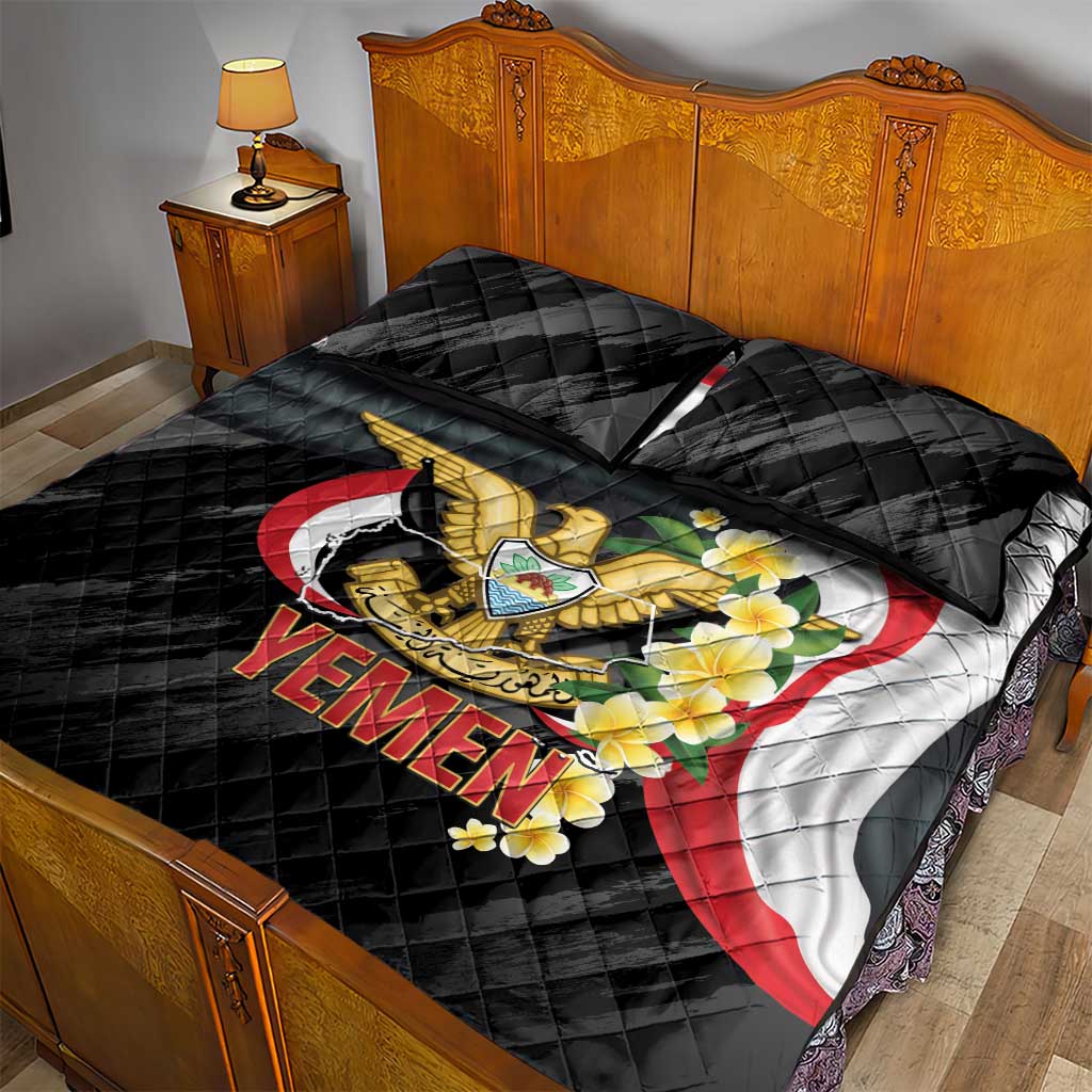 Yemen Unification Day Quilt Bed Set Coat Of Arms With Frangipani