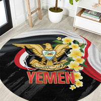 Yemen Unification Day Round Carpet Coat Of Arms With Frangipani