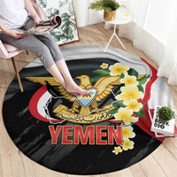 Yemen Unification Day Round Carpet Coat Of Arms With Frangipani