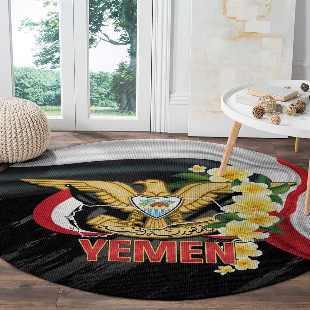 Yemen Unification Day Round Carpet Coat Of Arms With Frangipani
