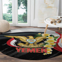 Yemen Unification Day Round Carpet Coat Of Arms With Frangipani