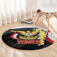 Yemen Unification Day Round Carpet Coat Of Arms With Frangipani