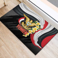 Yemen Unification Day Rubber Doormat Coat Of Arms With Frangipani