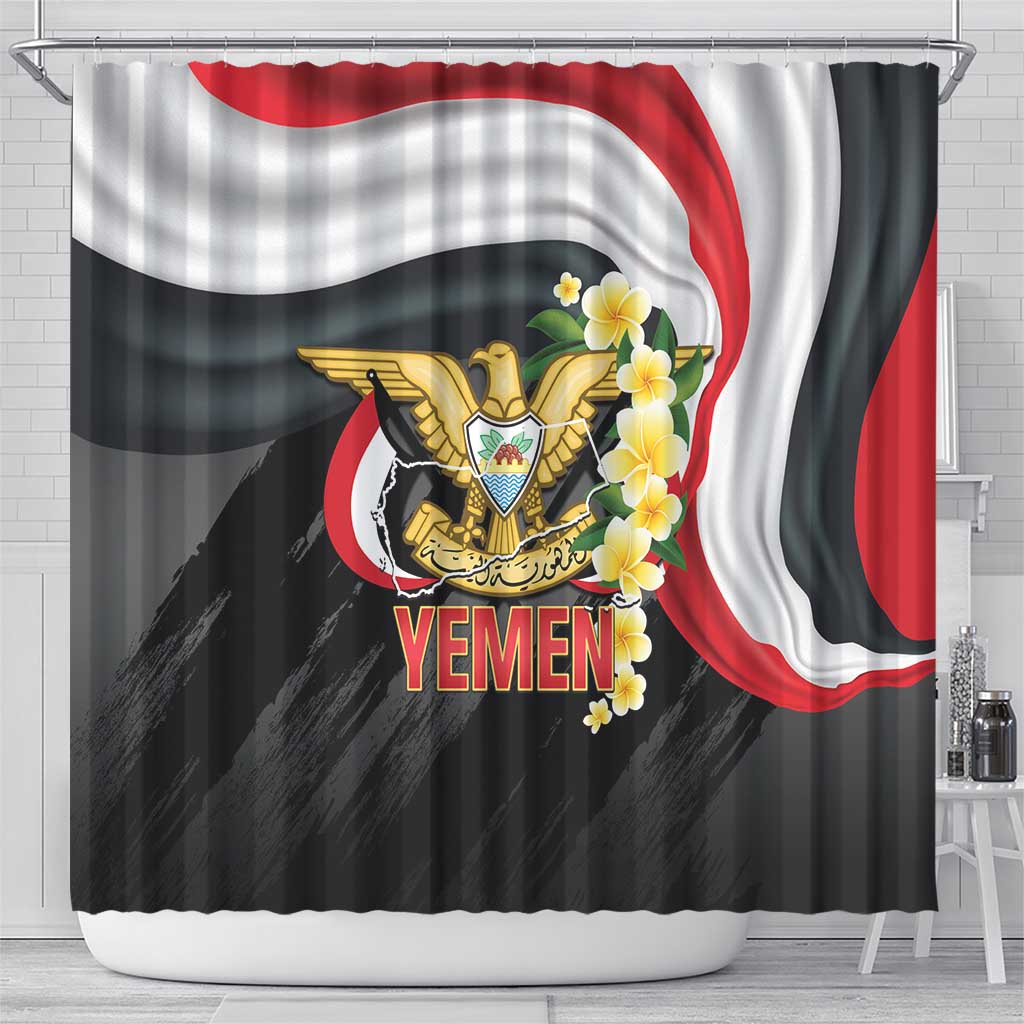 Yemen Unification Day Shower Curtain Coat Of Arms With Frangipani