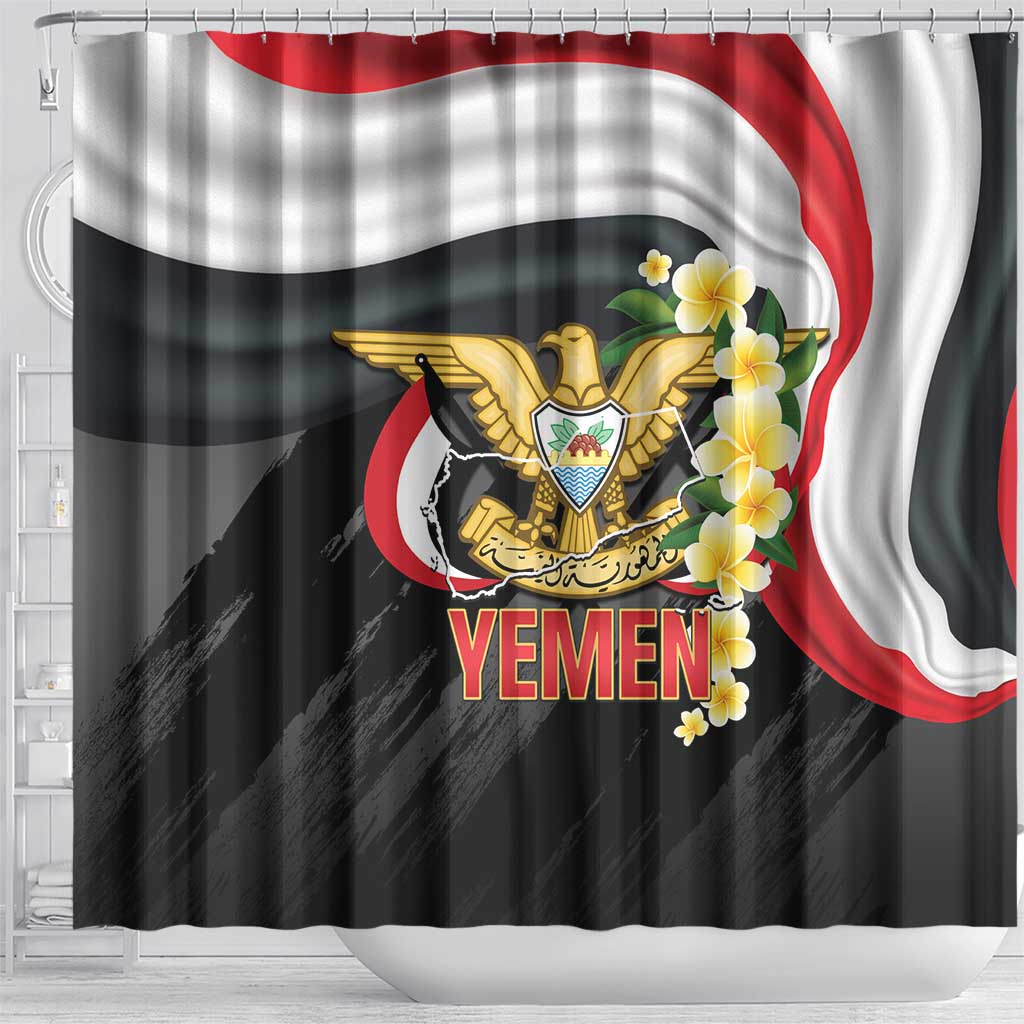 Yemen Unification Day Shower Curtain Coat Of Arms With Frangipani