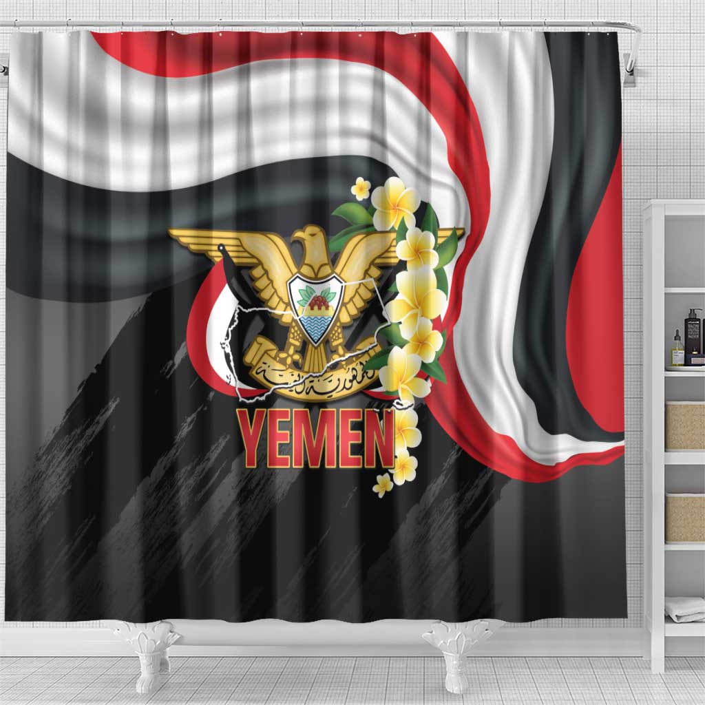 Yemen Unification Day Shower Curtain Coat Of Arms With Frangipani