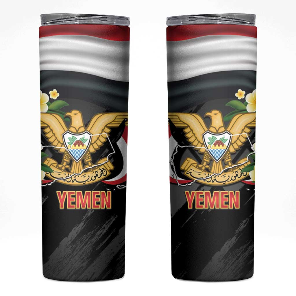 Yemen Unification Day Skinny Tumbler Coat Of Arms With Frangipani
