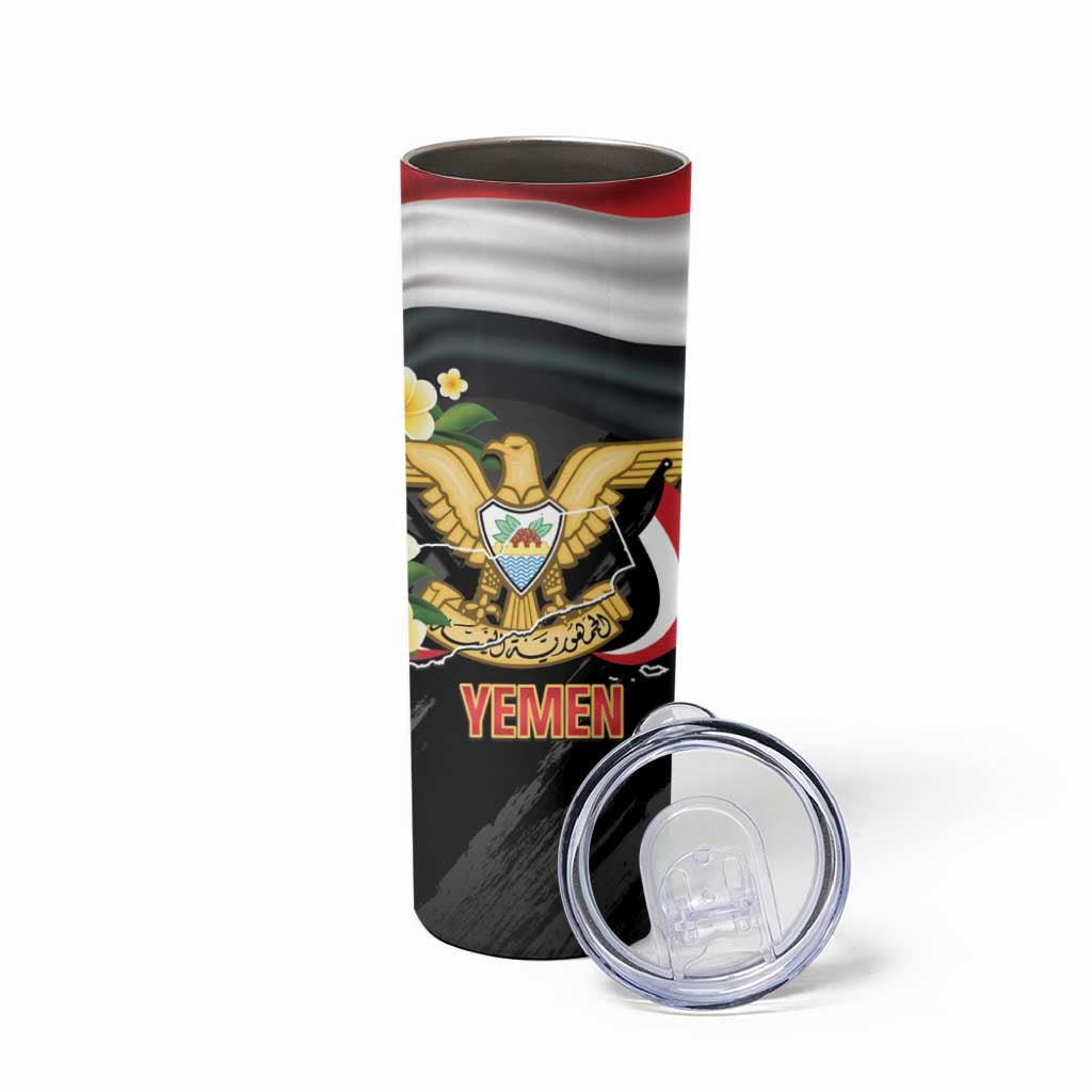 Yemen Unification Day Skinny Tumbler Coat Of Arms With Frangipani