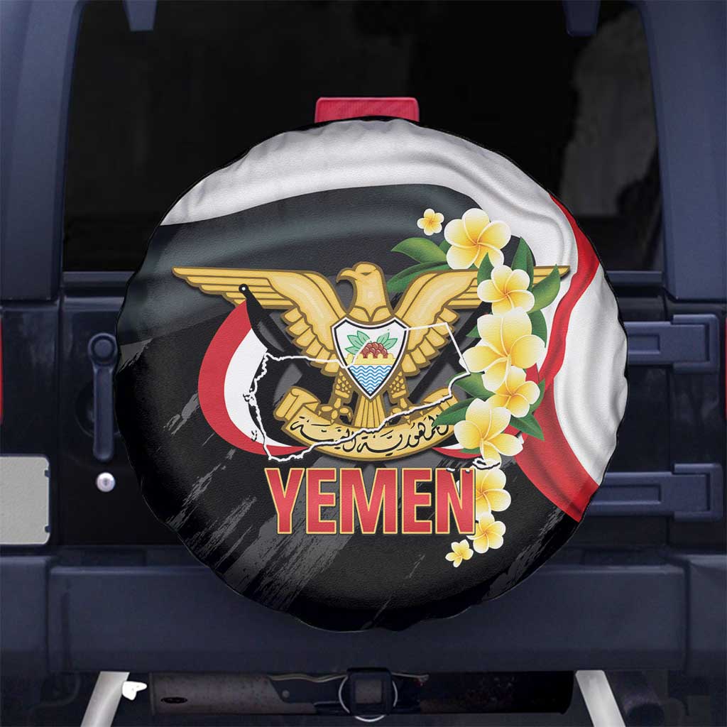 Yemen Unification Day Spare Tire Cover Coat Of Arms With Frangipani