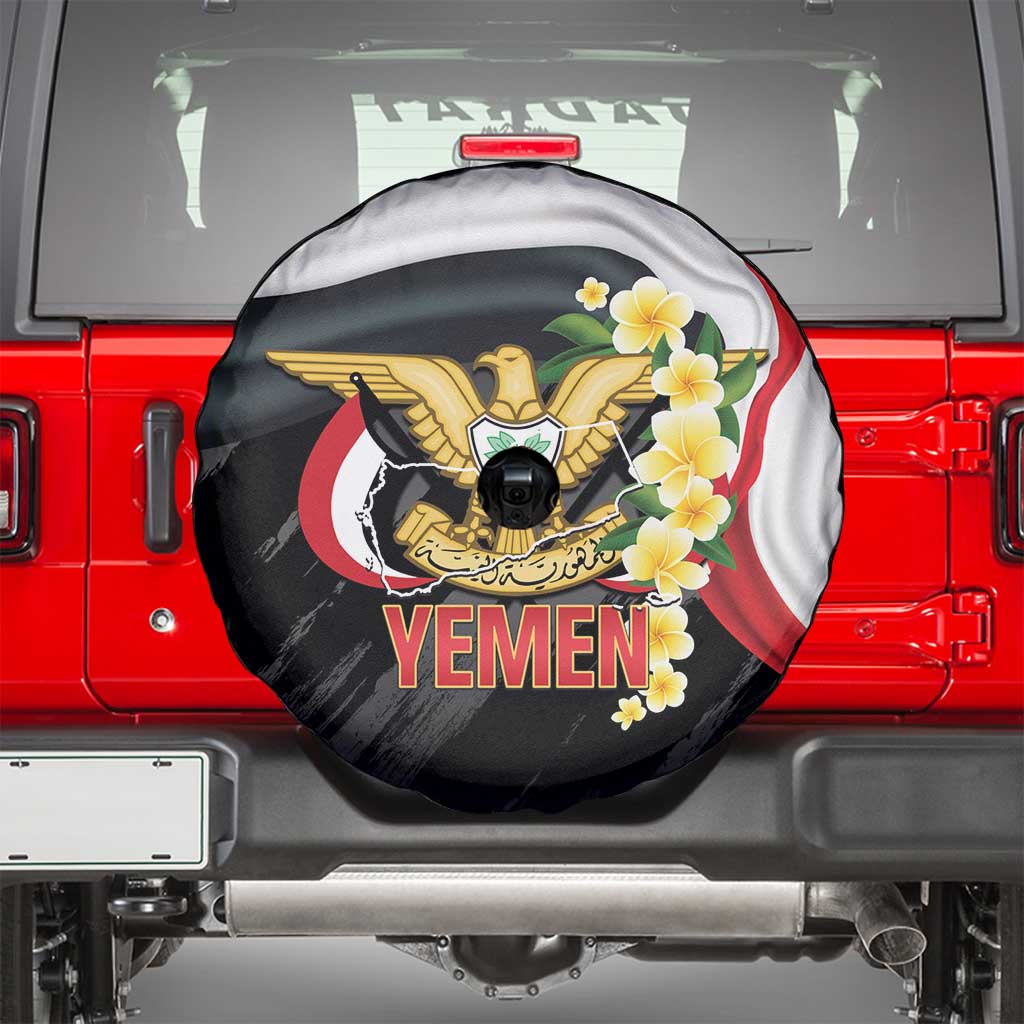 Yemen Unification Day Spare Tire Cover Coat Of Arms With Frangipani