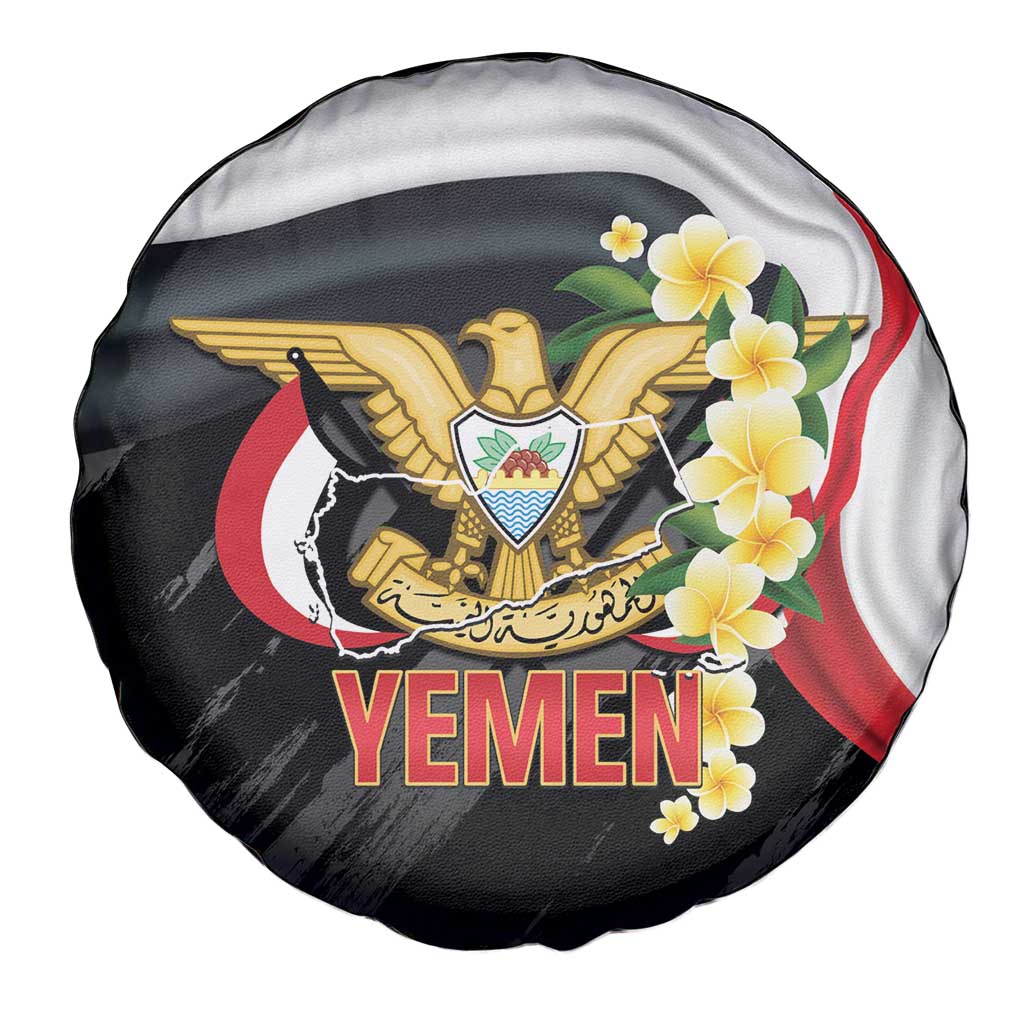 Yemen Unification Day Spare Tire Cover Coat Of Arms With Frangipani