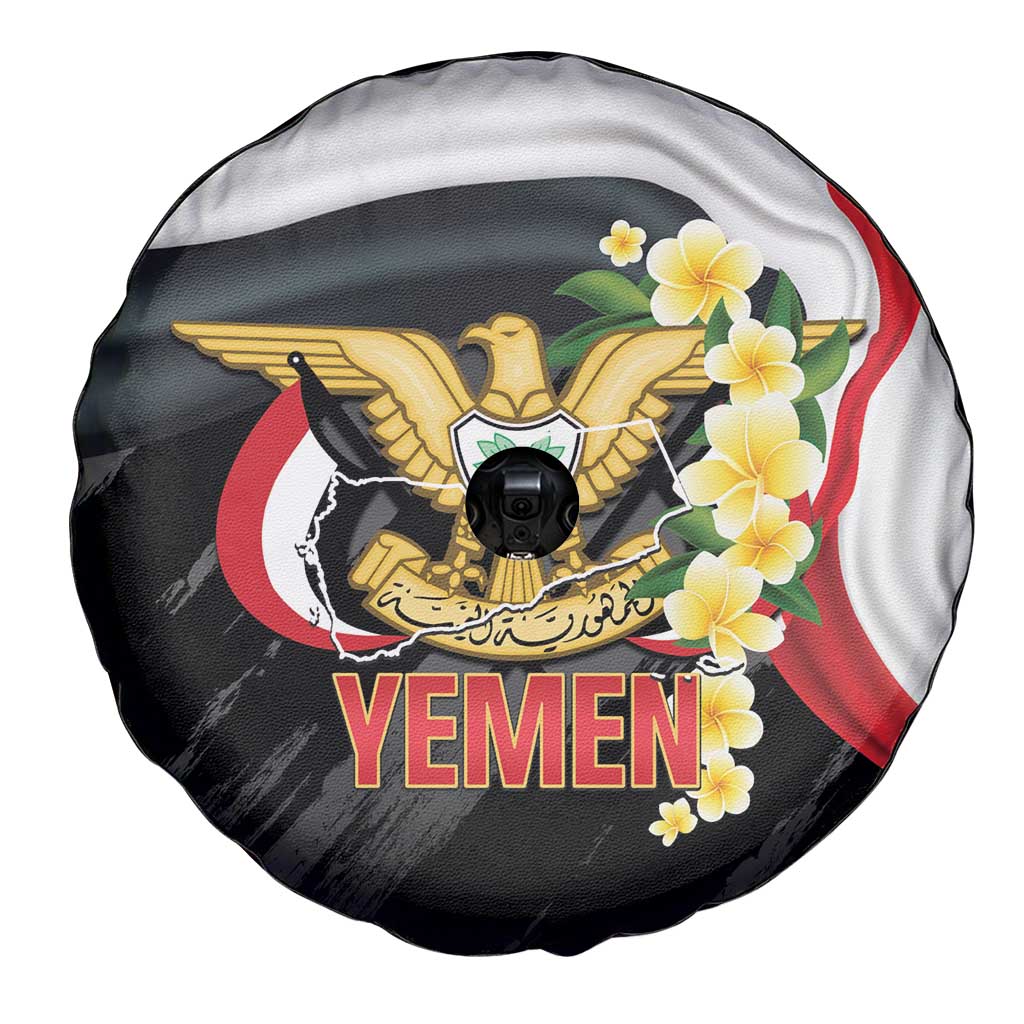 Yemen Unification Day Spare Tire Cover Coat Of Arms With Frangipani