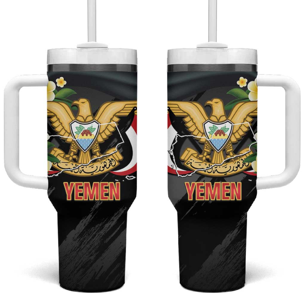 Yemen Unification Day Tumbler With Handle Coat Of Arms With Frangipani