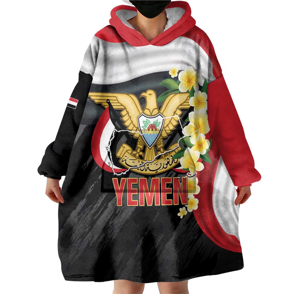 Yemen Unification Day Wearable Blanket Hoodie Coat Of Arms With Frangipani
