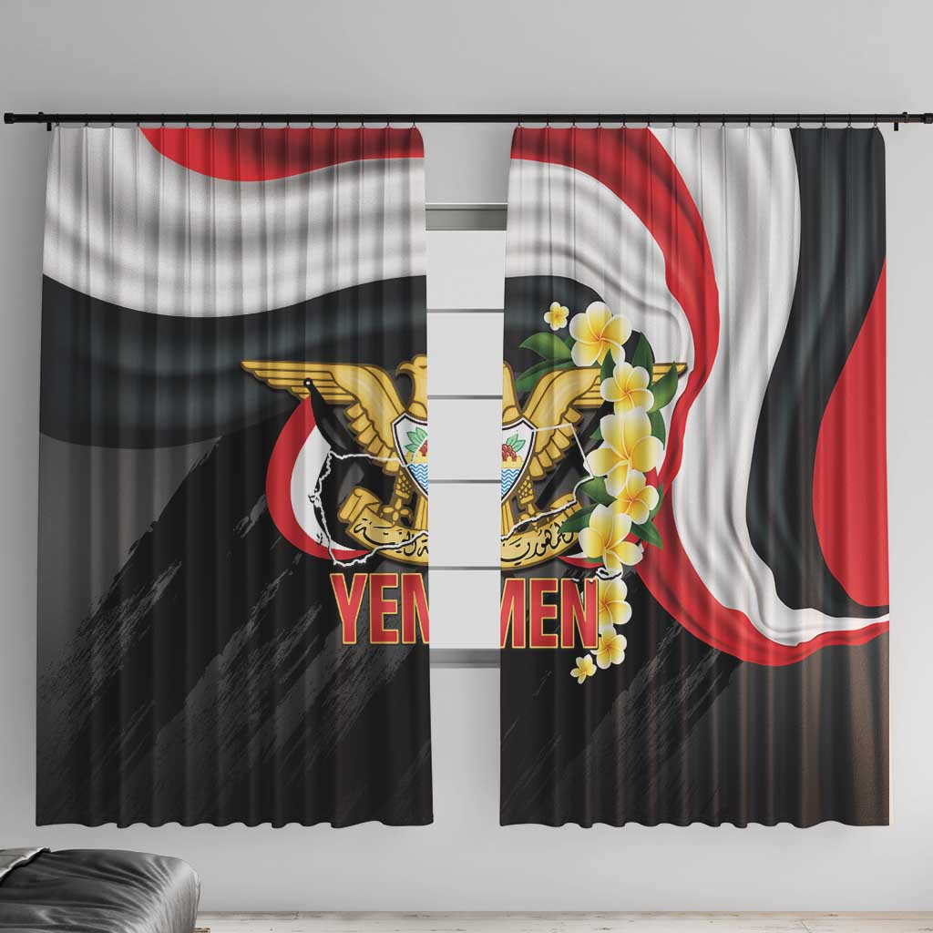 Yemen Unification Day Window Curtain Coat Of Arms With Frangipani