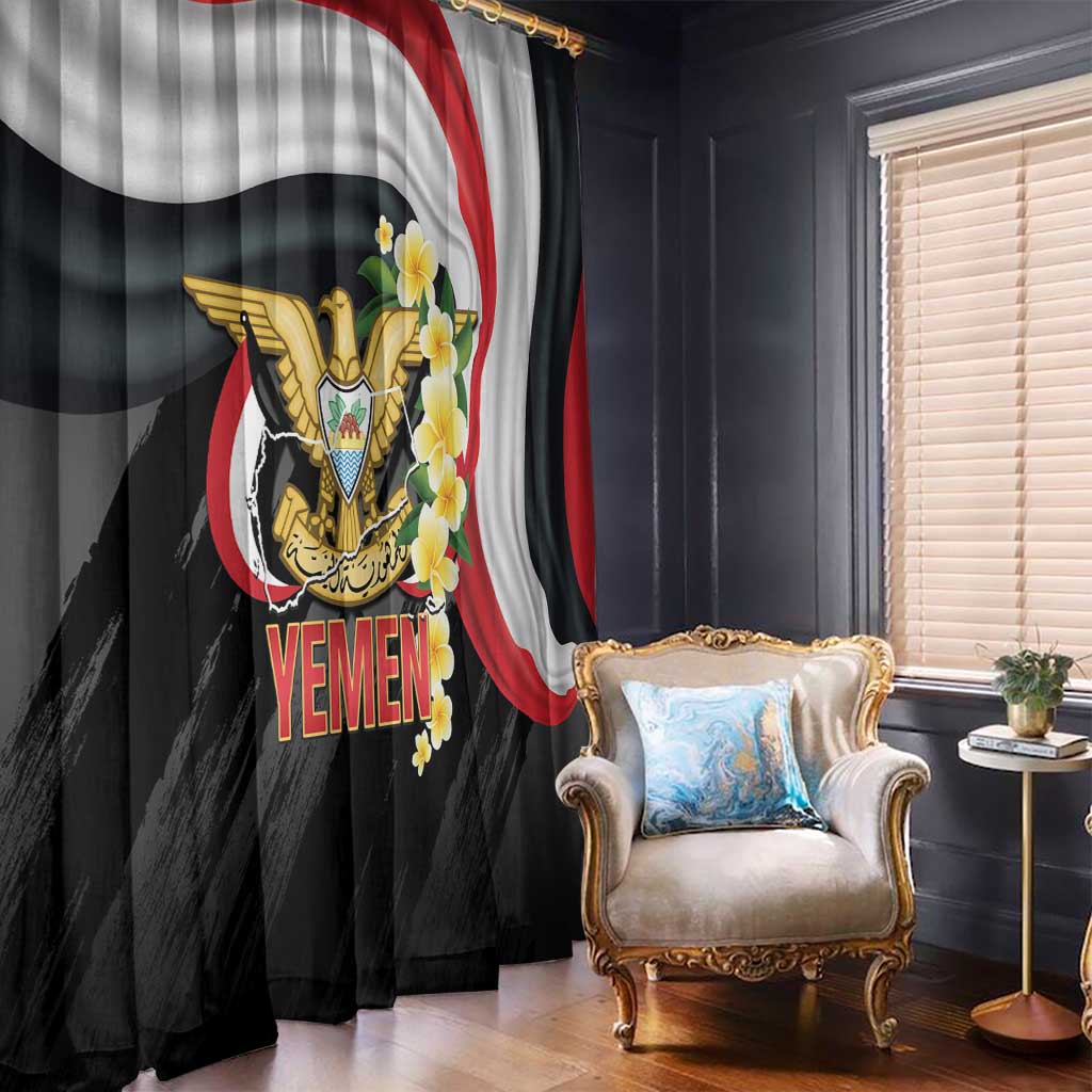 Yemen Unification Day Window Curtain Coat Of Arms With Frangipani
