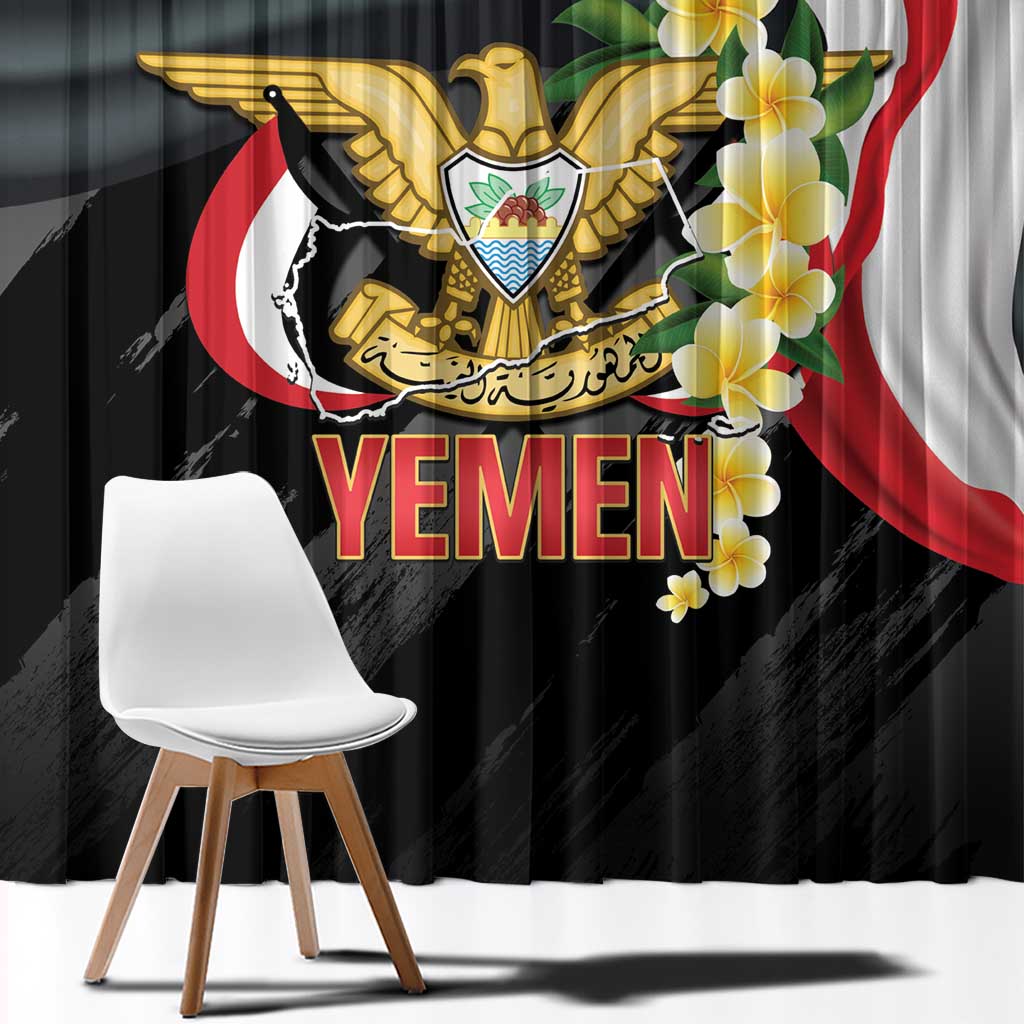 Yemen Unification Day Window Curtain Coat Of Arms With Frangipani