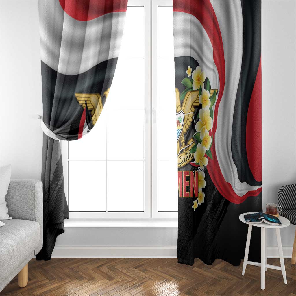 Yemen Unification Day Window Curtain Coat Of Arms With Frangipani