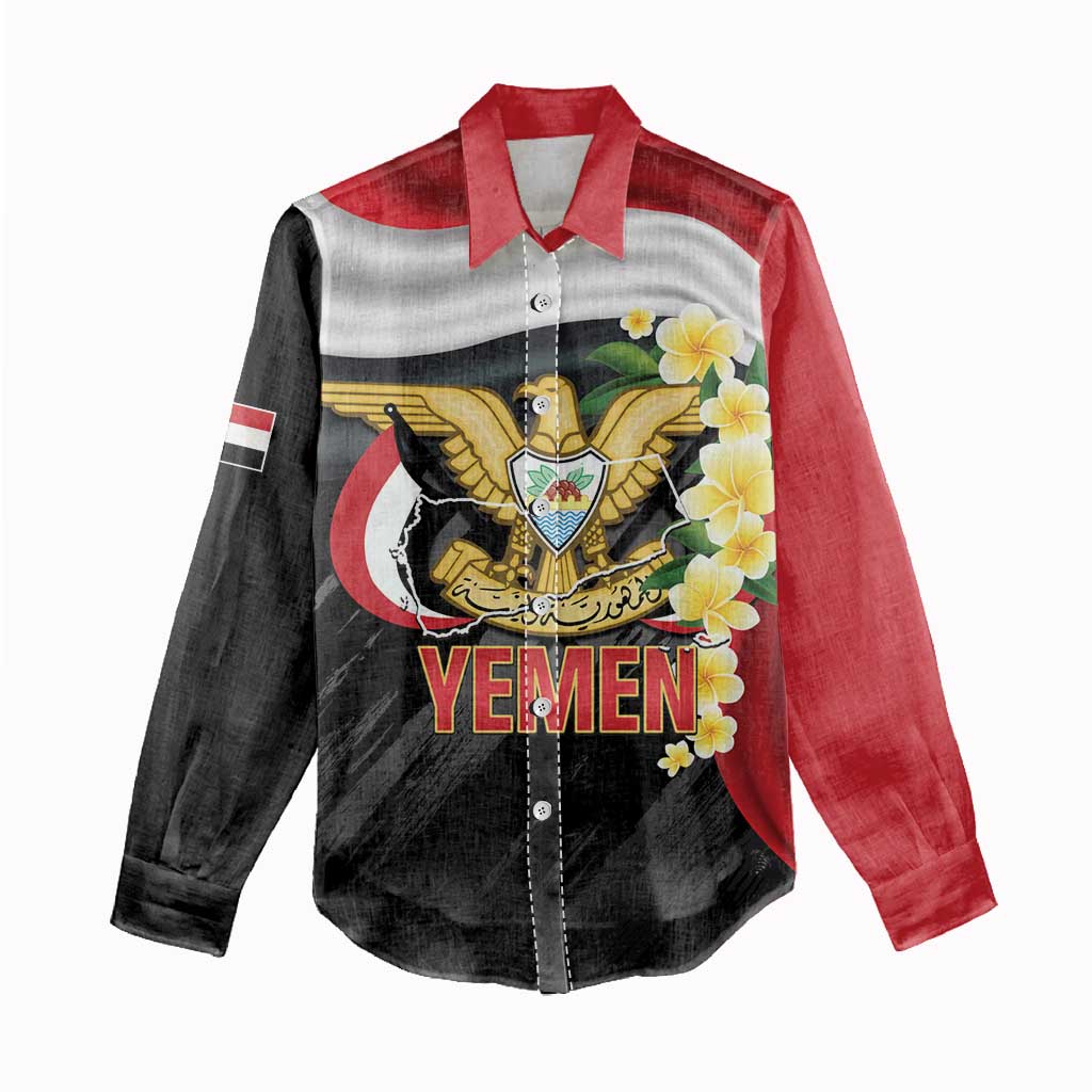 Yemen Unification Day Women Casual Shirt Coat Of Arms With Frangipani