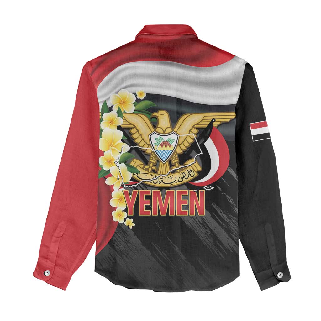Yemen Unification Day Women Casual Shirt Coat Of Arms With Frangipani