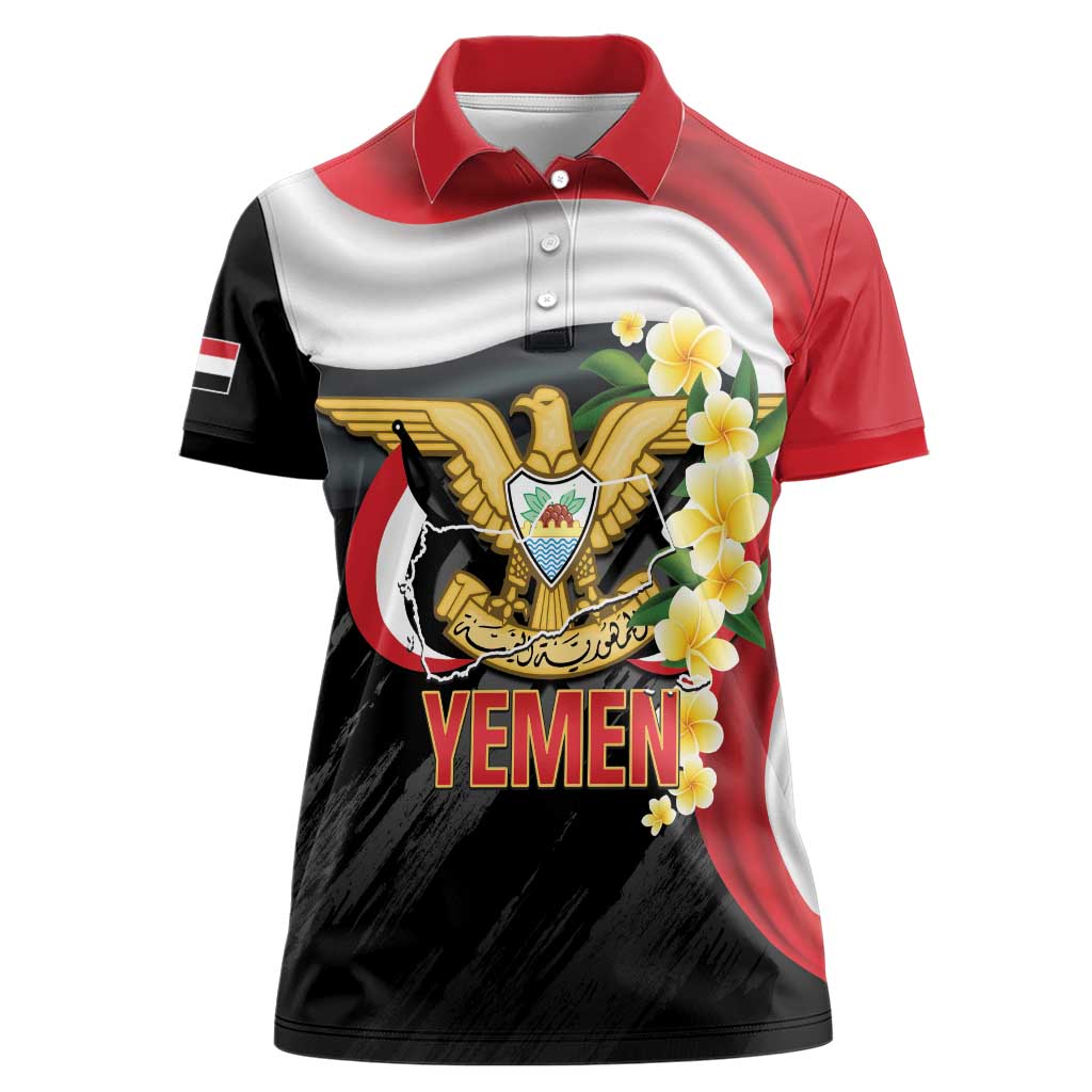 Yemen Unification Day Women Polo Shirt Coat Of Arms With Frangipani