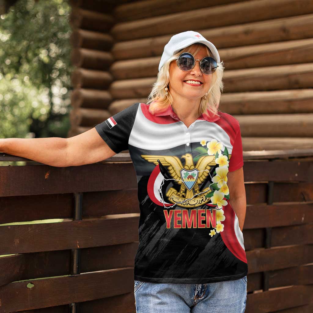 Yemen Unification Day Women Polo Shirt Coat Of Arms With Frangipani