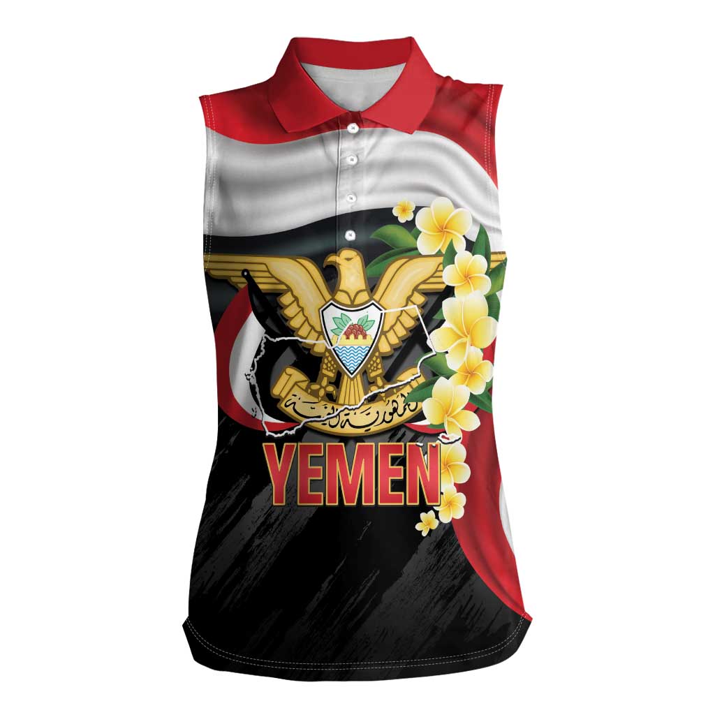 Yemen Unification Day Women Sleeveless Polo Shirt Coat Of Arms With Frangipani