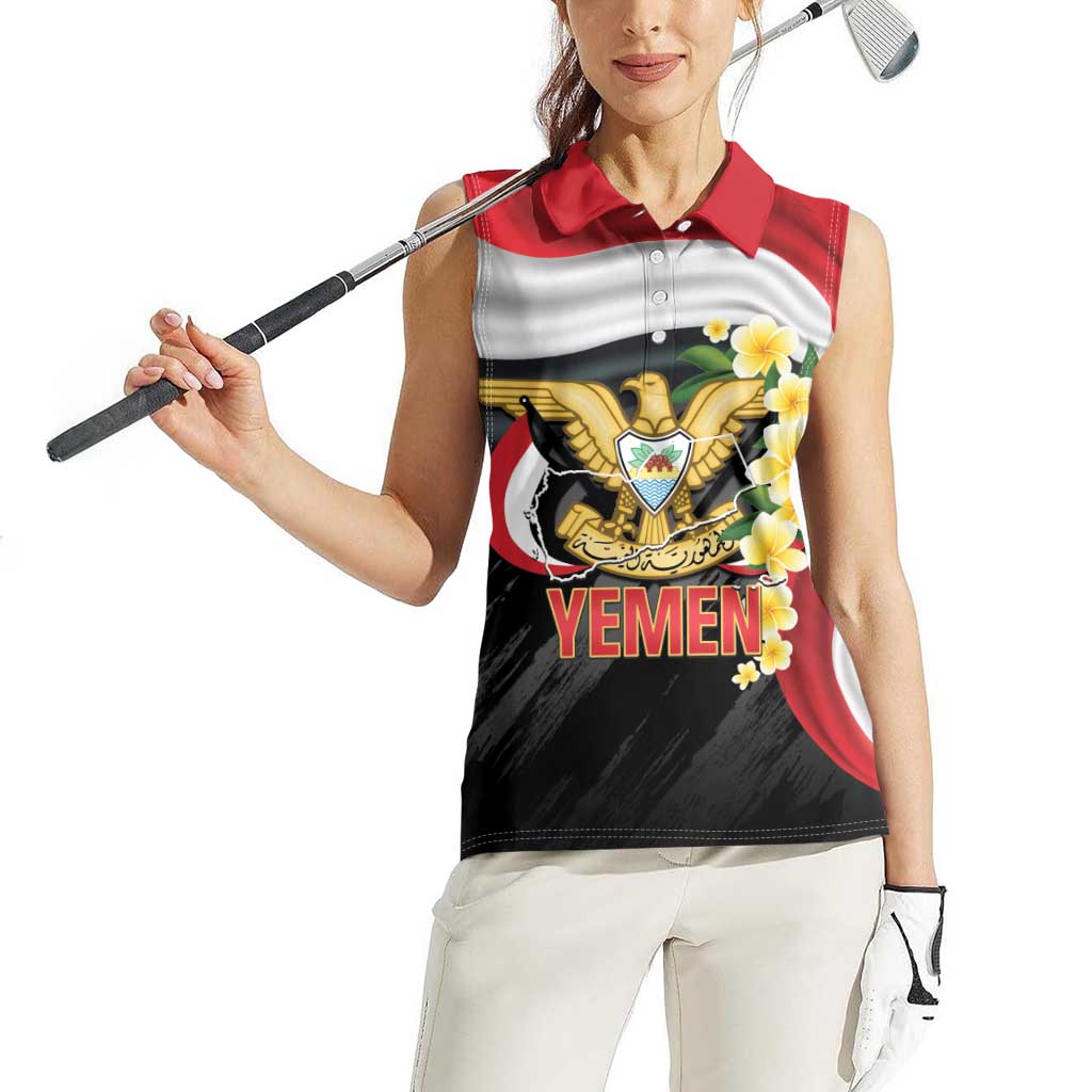 Yemen Unification Day Women Sleeveless Polo Shirt Coat Of Arms With Frangipani