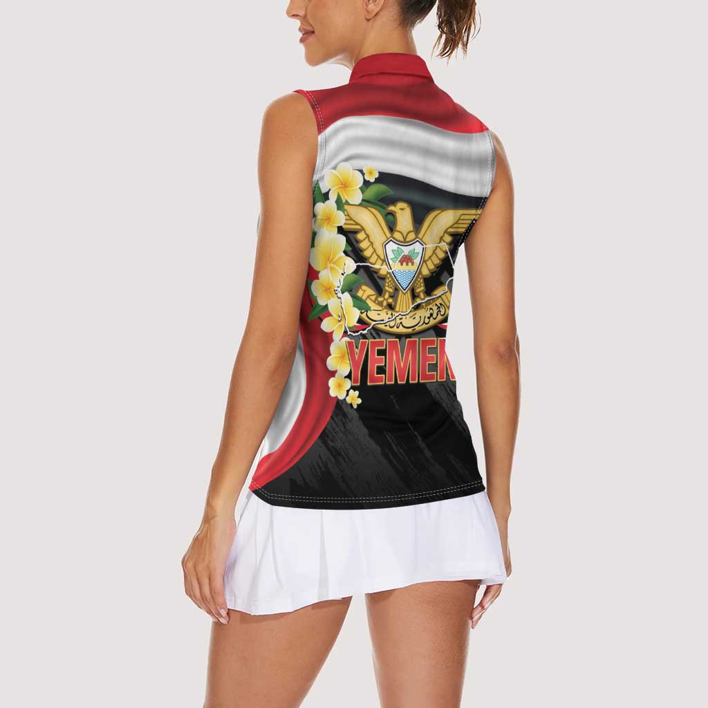 Yemen Unification Day Women Sleeveless Polo Shirt Coat Of Arms With Frangipani