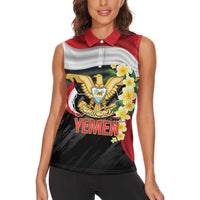 Yemen Unification Day Women Sleeveless Polo Shirt Coat Of Arms With Frangipani
