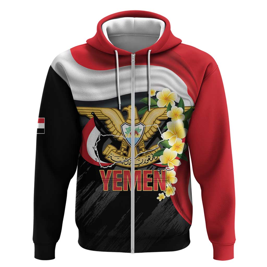 Yemen Unification Day Zip Hoodie Coat Of Arms With Frangipani