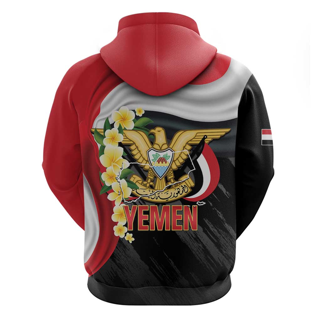 Yemen Unification Day Zip Hoodie Coat Of Arms With Frangipani