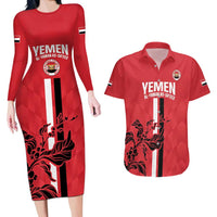 Custom Yemen Football Couples Matching Long Sleeve Bodycon Dress and Hawaiian Shirt Come On Al-Yaman as-Sa'eed