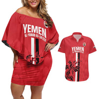 Custom Yemen Football Couples Matching Off Shoulder Short Dress and Hawaiian Shirt Come On Al-Yaman as-Sa'eed