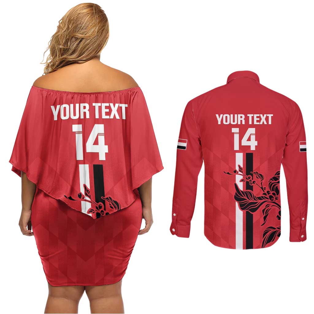 Custom Yemen Football Couples Matching Off Shoulder Short Dress and Long Sleeve Button Shirt Come On Al-Yaman as-Sa'eed