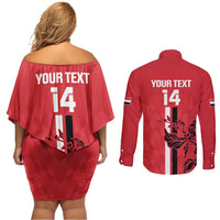 Custom Yemen Football Couples Matching Off Shoulder Short Dress and Long Sleeve Button Shirt Come On Al-Yaman as-Sa'eed