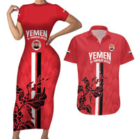 Custom Yemen Football Couples Matching Short Sleeve Bodycon Dress and Hawaiian Shirt Come On Al-Yaman as-Sa'eed