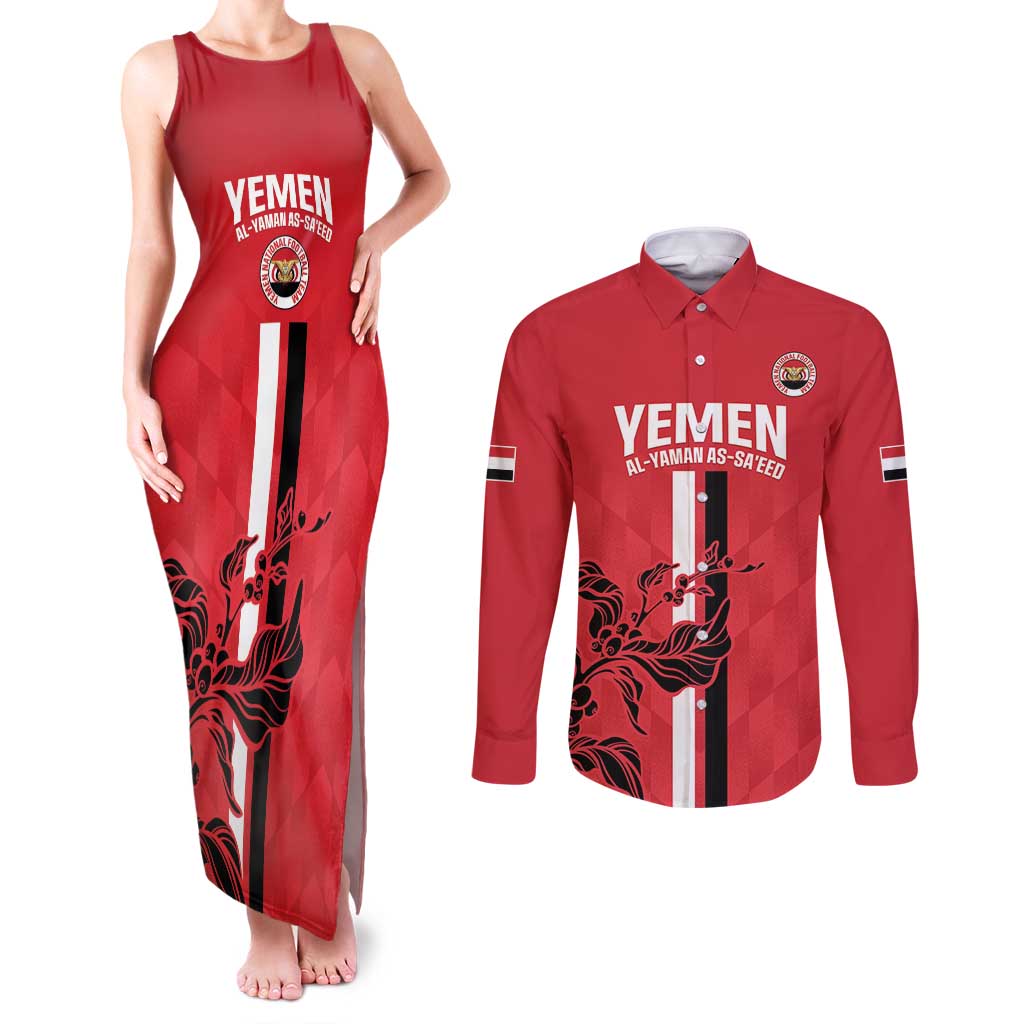 Custom Yemen Football Couples Matching Tank Maxi Dress and Long Sleeve Button Shirt Come On Al-Yaman as-Sa'eed