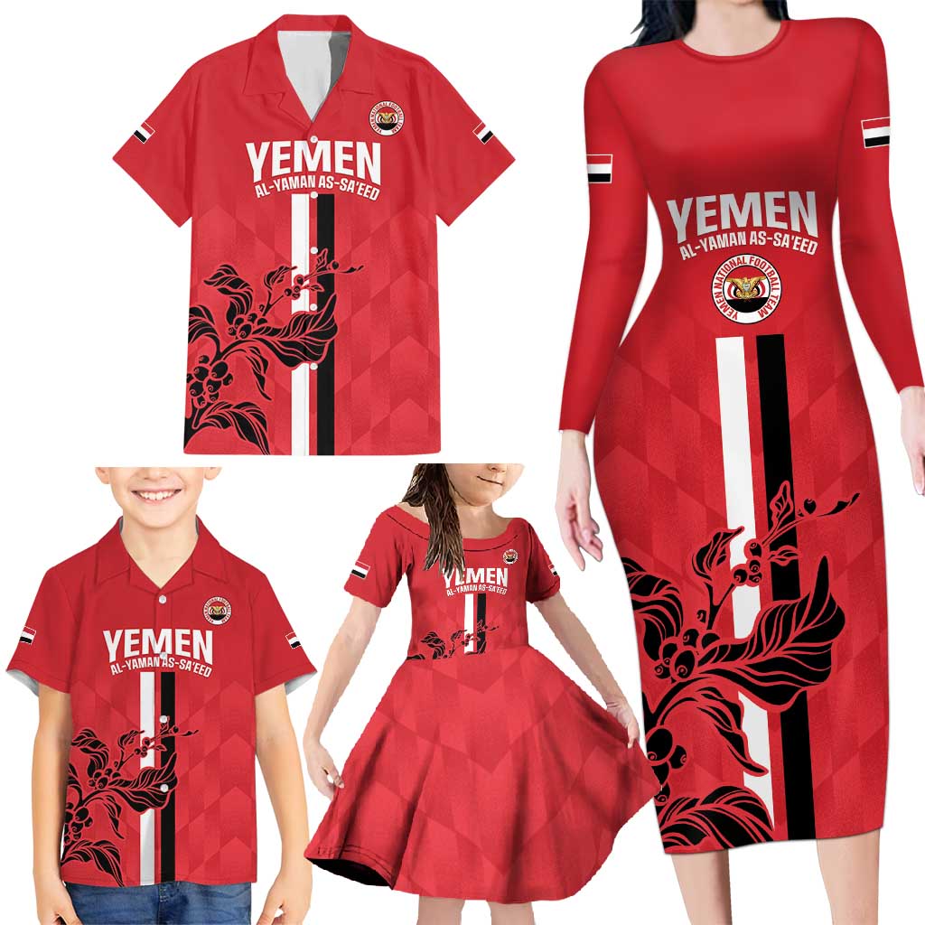 Custom Yemen Football Family Matching Long Sleeve Bodycon Dress and Hawaiian Shirt Come On Al-Yaman as-Sa'eed